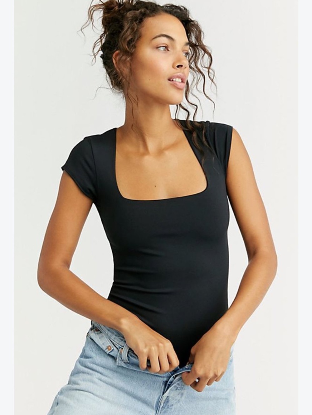 FREE PEOPLE INTIMATELY FAIR AND SQUARE NECK BODYSUIT Black Size S